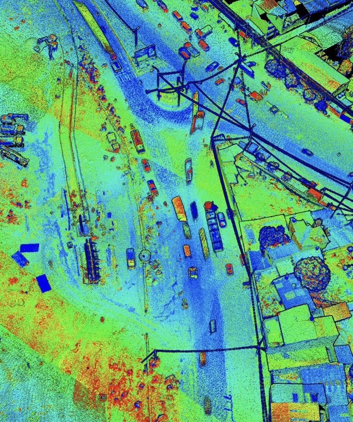 Control geodésico en proyecto vial — nube de puntos por intensidad