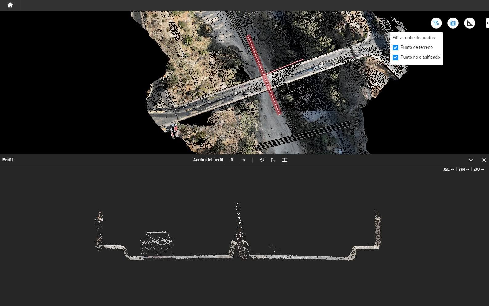 Nube de puntos LiDAR — Doble Vía Oruro-Challapata